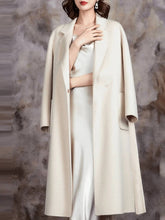 Aurohaya Long Cotton Coat Belted Oversized Women’s Lapel Collar Jacket with Pockets